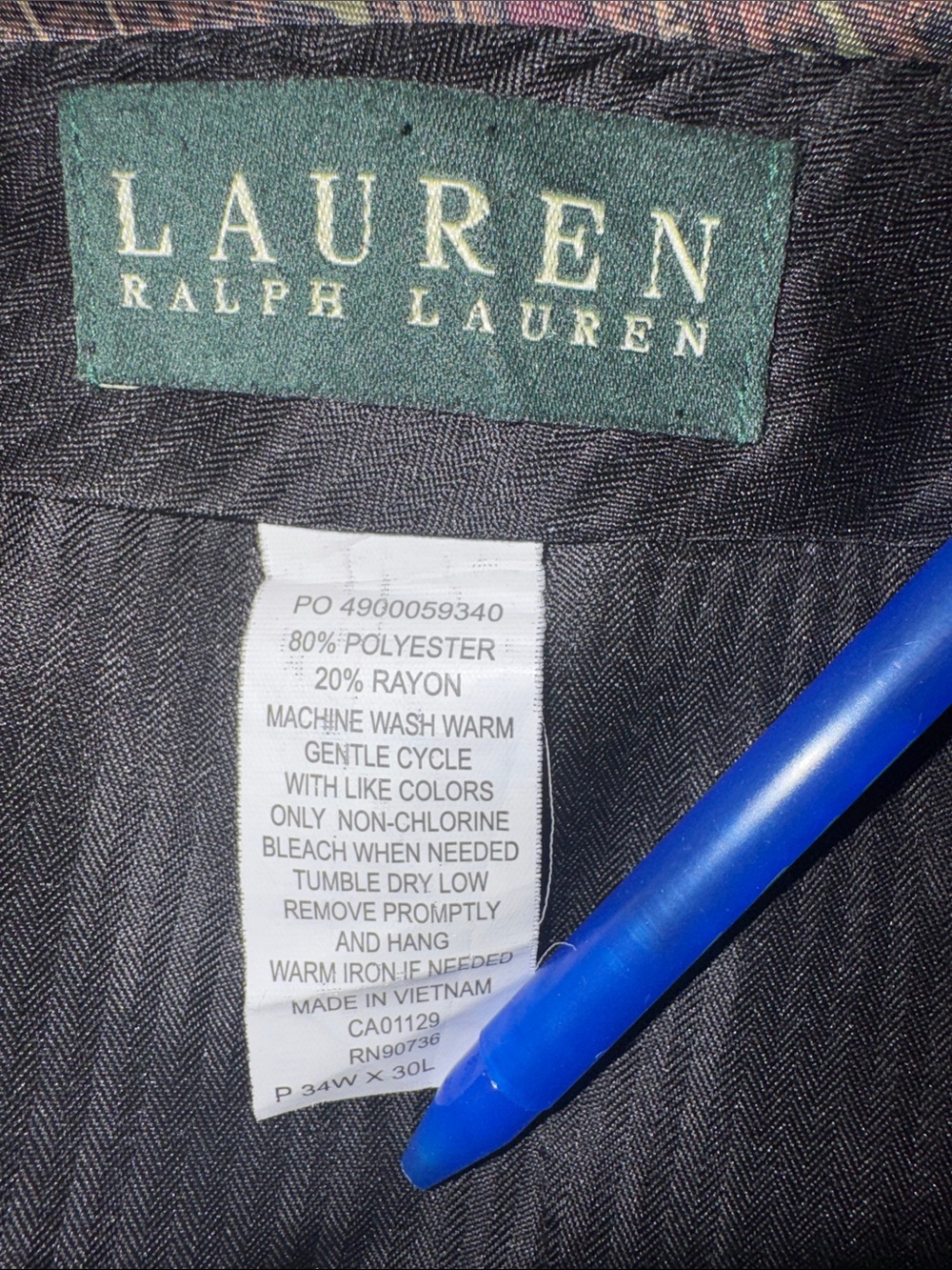 Lauren Ralph Lauren Dress Pants Men’s 34x30 Pleated Cuffed Navy Pants - Picture 8 of 9